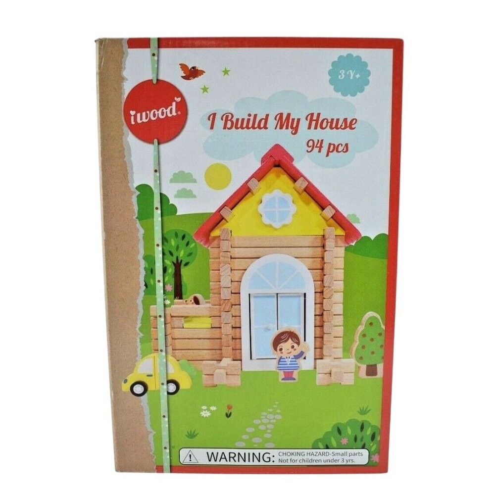 iWood I Build My House Wooden Log Cabin Building Blocks 94 Pieces Age 3 and Up